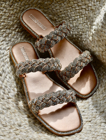 Bling Flats: Two Strapped Shimmer (Rose Gold)