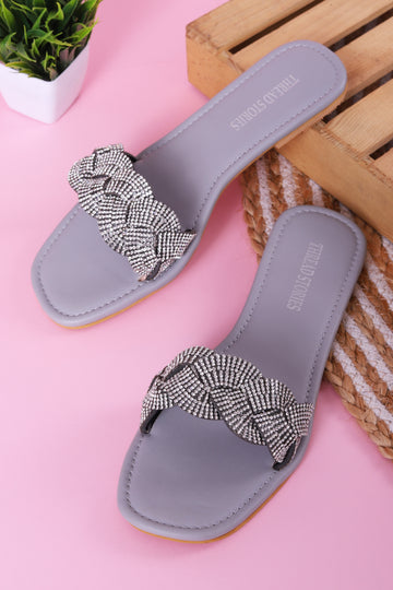 Bling Flats: Criss Cross (Grey)