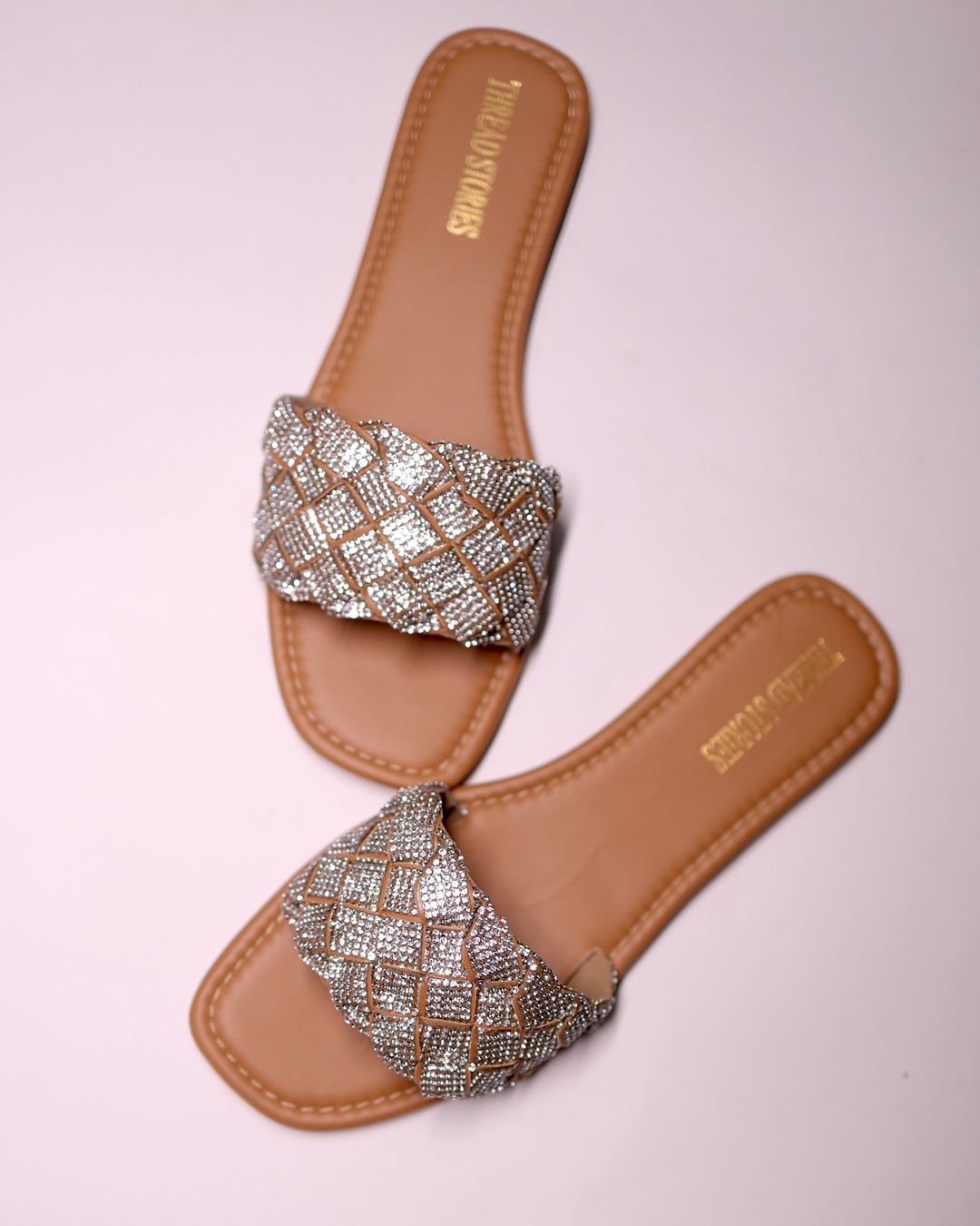 Shop Bling Slides Tan Thread Stories