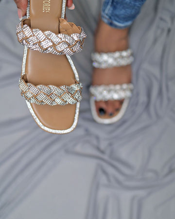 Bling Flats: Two Strapped Shimmer (Tan)
