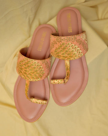 Peach Brocade Kolhapuris