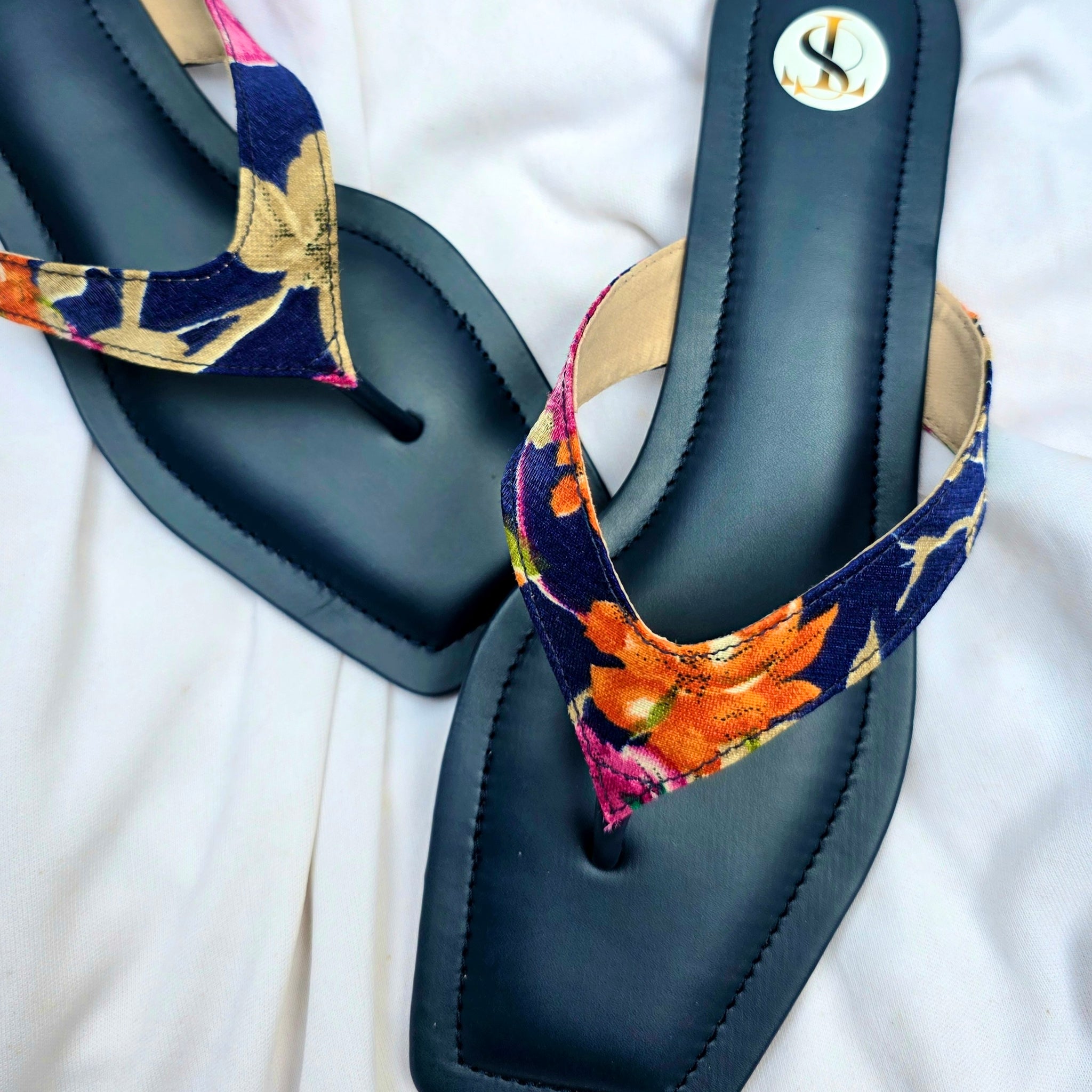 Floral Slip Ons: Navy