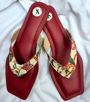 Floral Slip Ons: Maroon