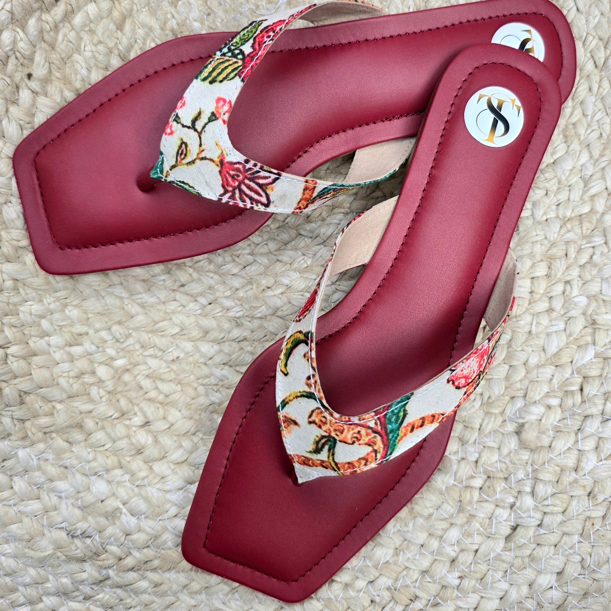 Floral Slip Ons: Maroon