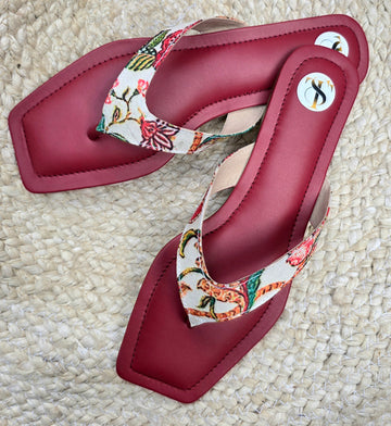 Floral Slip Ons: Maroon