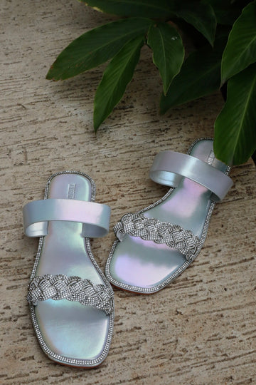 Holographic Bling Flats : White & Silver