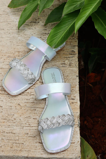 Holographic Bling Flats : White & Silver