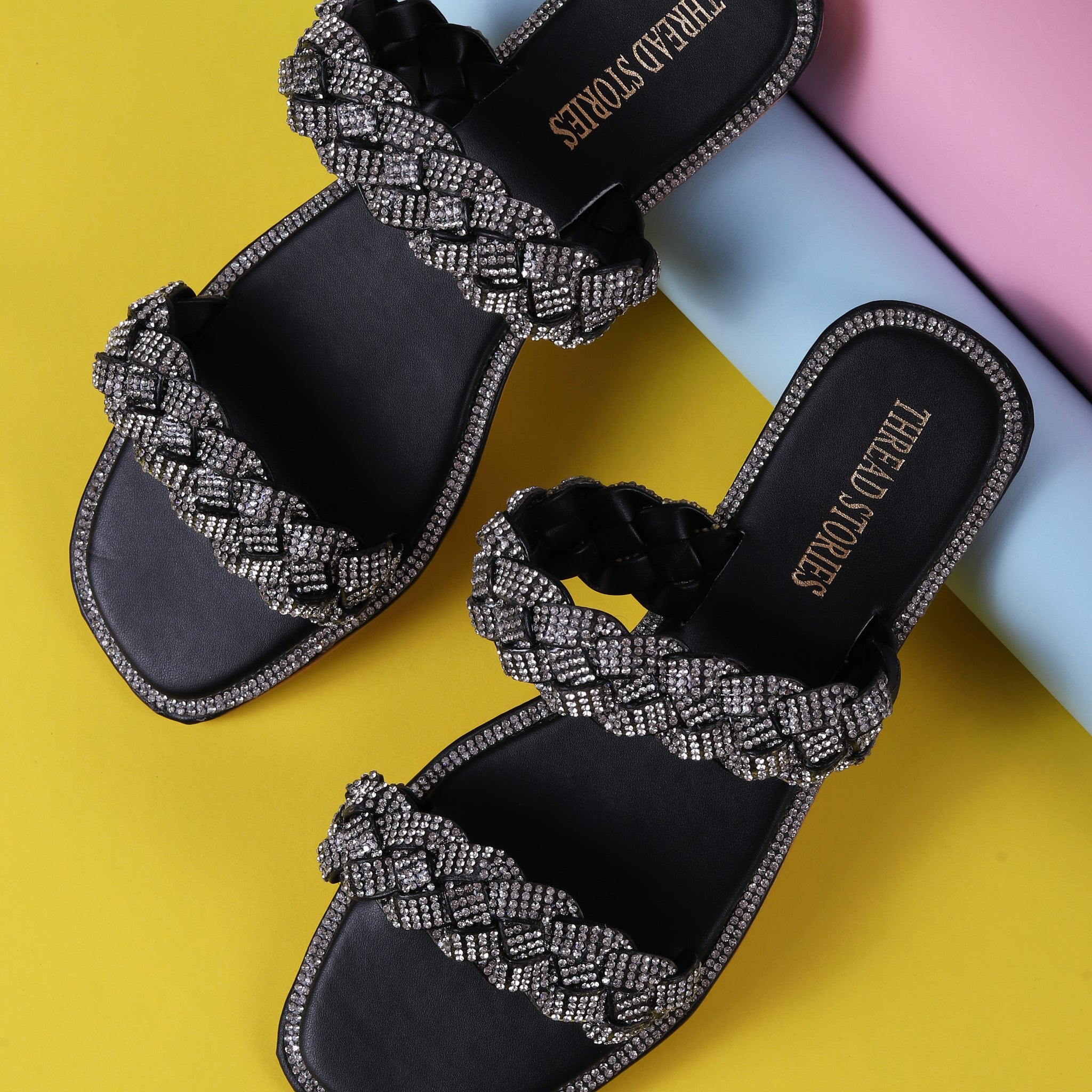 Bling Flats: Two Strapped Shimmer (Black)
