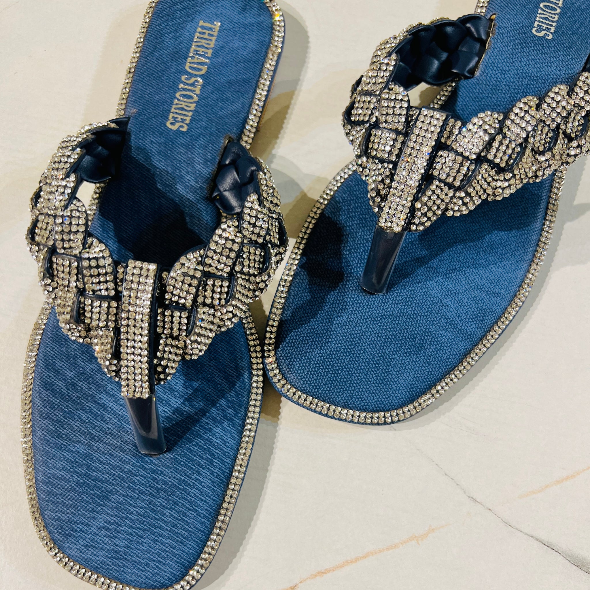 Flats: Braided Shimmer Denim