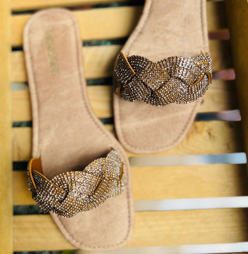 Bling Flats: Criss Cross (Copper Denim)