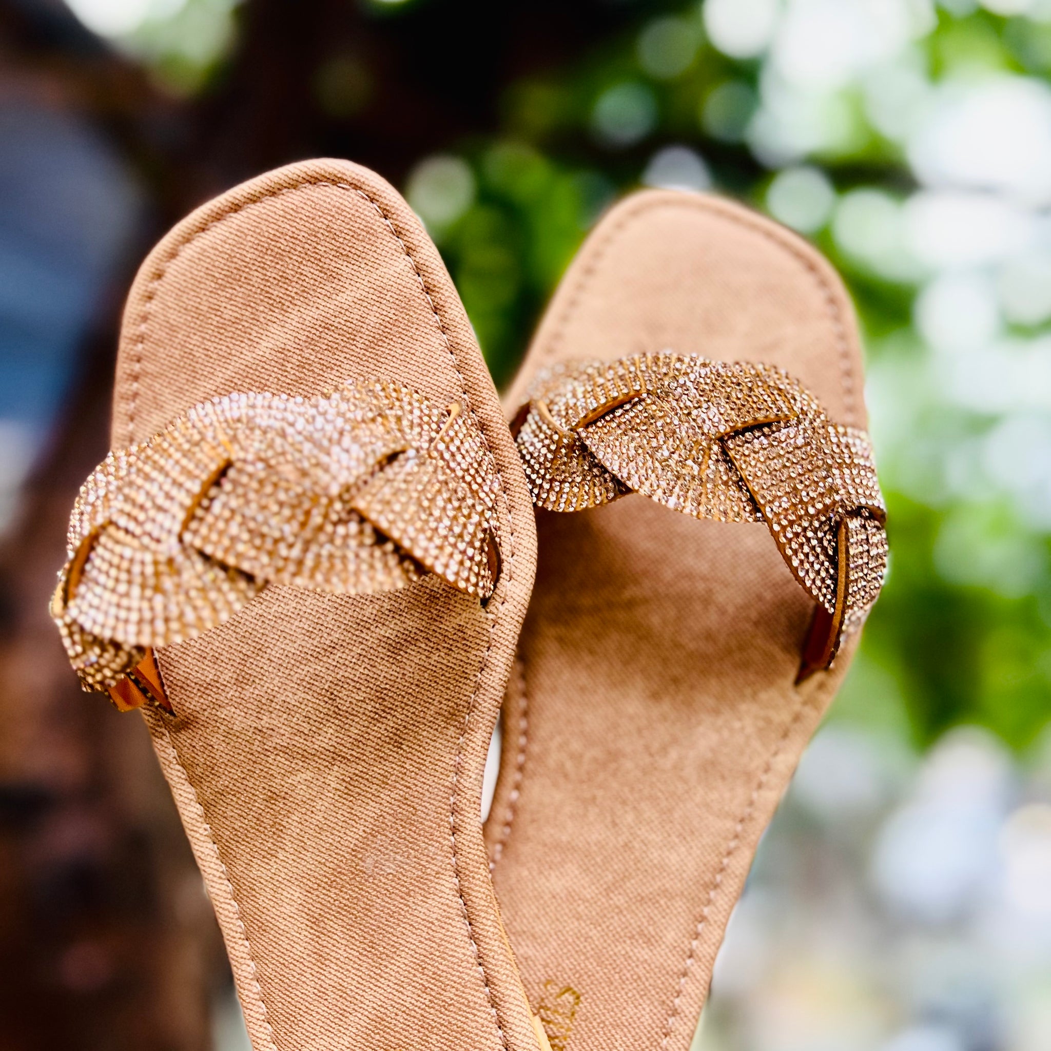 Bling Flats: Criss Cross (Copper Denim)