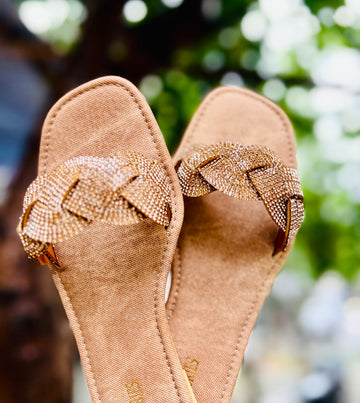 Bling Flats: Criss Cross (Copper Denim)