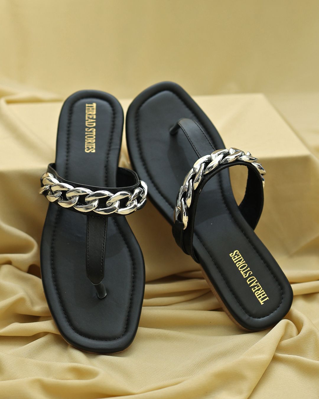 Chained T-Strap Flats: Black