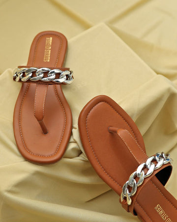 Chained T-Strap Flats: Brown