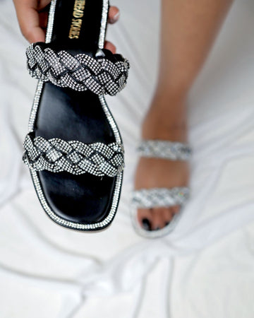 Bling Flats: Two Strapped Shimmer (Black)