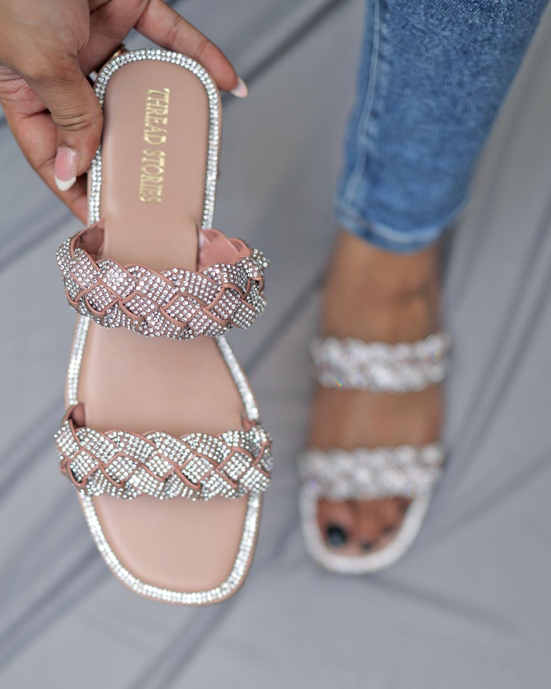 Bling Flats: Two Strapped Shimmer (Neutral)