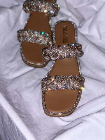 Bling Flats: Two Strapped Shimmer (Tan)